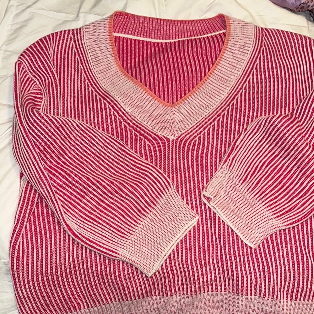 Striped Pink and White Women's Sweater